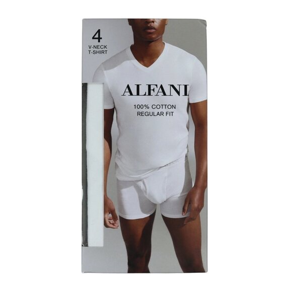 Alfani 4-Pack 100% Cotton V-Neck Regular Fit Tagless Men's T-Shirts White XL - Picture 1 of 4